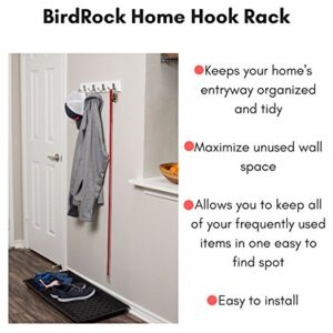 BirdRock Home Dual Hook Coat and Hat Rack - 4 Dual Hooks - 17 Inches - Wall Mount - Decorative Home Storage - Entryway Foyer Hallway Bathroom Bedroom Rail - Satin Nickel Hooks - White Pine Bathroom Ra