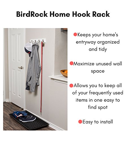 BirdRock Home Dual Hook Coat and Hat Rack - 4 Dual Hooks - 17 Inches - Wall Mount - Decorative Home Storage - Entryway Foyer Hallway Bathroom Bedroom Rail - Satin Nickel Hooks - White Pine Bathroom Ra