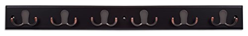 BIRDROCK HOME Dual Hook Coat and Hat Rack - 6 Dual Hooks - 27 Inches - Wall Mount - Decorative Home Storage - Entryway Foyer Hallway Bathroom Bedroom Rail - Oil Rubbed Bronze Hooks - Dark Brown Pine