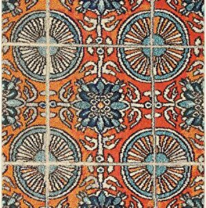 Unique Loom Estrella Collection Floral, Geometric, Vibrant, Modern, Abstract Area Rug (3' 3 x 5' 3 Rectangular, Orange/Blue)