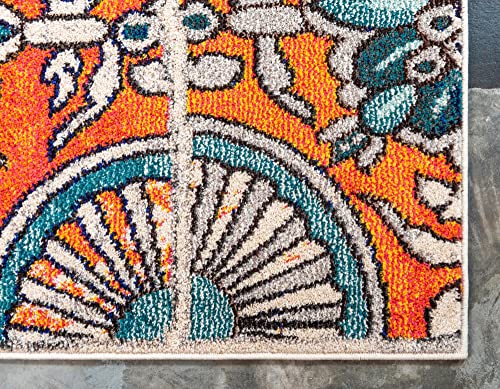 Unique Loom Estrella Collection Floral, Geometric, Vibrant, Modern, Abstract Area Rug (3' 3 x 5' 3 Rectangular, Orange/Blue)