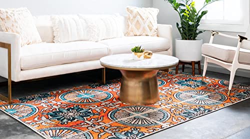 Unique Loom Estrella Collection Floral, Geometric, Vibrant, Modern, Abstract Area Rug (3' 3 x 5' 3 Rectangular, Orange/Blue)