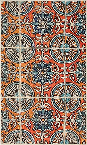 Unique Loom Estrella Collection Floral, Geometric, Vibrant, Modern, Abstract Area Rug (3' 3 x 5' 3 Rectangular, Orange/Blue)