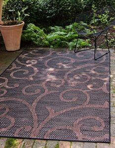 unique loom outdoor botanical collection area rug - vine (5' 1" x 8' rectangle, chocolate brown/ black)
