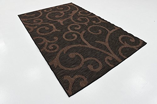 Unique Loom Outdoor Botanical Collection Area Rug - Vine (5' 1" x 8' Rectangle, Chocolate Brown/ Black)
