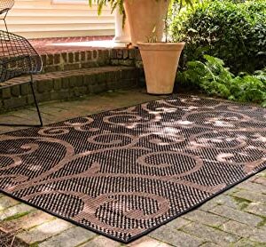 Unique Loom Outdoor Botanical Collection Area Rug - Vine (5' 1" x 8' Rectangle, Chocolate Brown/ Black)