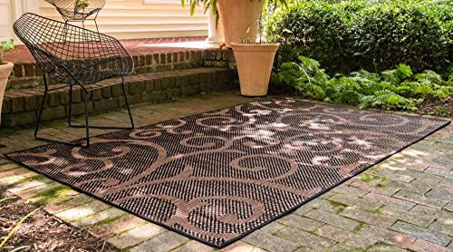 Unique Loom Outdoor Botanical Collection Area Rug - Vine (5' 1" x 8' Rectangle, Chocolate Brown/ Black)