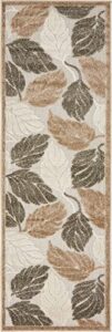 unique loom outdoor botanical collection area rug - augusta (2' x 6' runner, beige/ ivory)