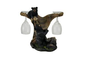 zeckos oh honey black bears in a tree rustic wine bottle holder with 2 glasses