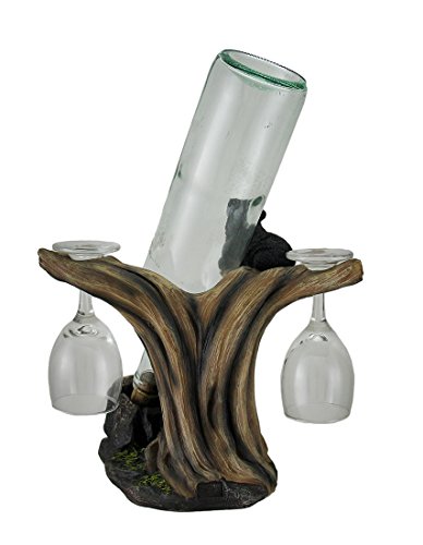 Zeckos Oh Honey Black Bears in a Tree Rustic Wine Bottle Holder with 2 Glasses