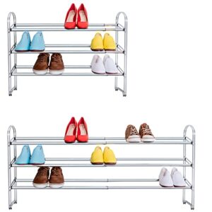 tatkraft maestro heavy duty 3 tier shoe rack, expandable entryway shoe organizer, easy to assemble, chrome plated steel