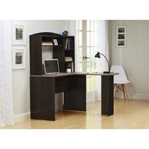 Ameriwood Home Dakota Space Saving L Desk with Hutch Espresso/Rustic Medium Oak