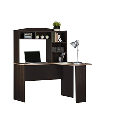 Ameriwood Home Dakota Space Saving L Desk with Hutch Espresso/Rustic Medium Oak