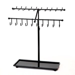 arad metal jewelry tree, holder organizer-hanging jewelry display for necklaces, bracelets, rings & piercings-black-adjusts from 11" to 15”h