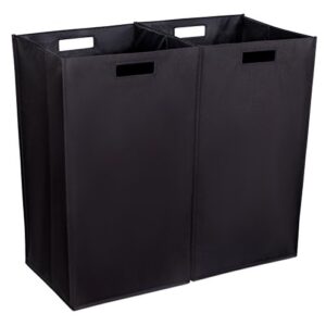 internet's best collapsible laundry hamper - set of 2 - dirty clothes sorter with handles - magnetic side - easy storage - folding - black