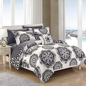 Chic Home 8 Piece Barcelona Super Soft microfiber REVERSIBLE King Comforter Set Black