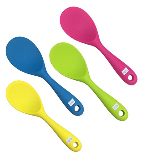 KSENDALO 4 Pack Silicone Rice Spoon, Nonstick Rice Paddle, Eco-friendly/Heat-resistant, Works for Rice/Mashed Potato or more, Size: 8.86 x 2.68 inch, Colorful