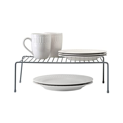 Kitchen Details Free Standing Helper Cabinet and Counter Top Shelf Organizer | Good for Dishes | Mugs | Glasses | Bowls | Large | Grey