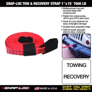 Tow & Recovery Strap 1" x15' 7,000 lb (USA!) with Hook & Loop Storage Fastener