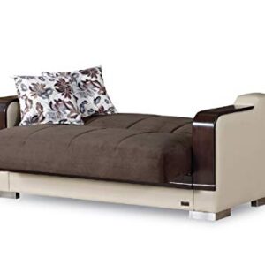 BEYAN Texas 2015 Collection Convertible Upholstered Loveseat with Storage Space Includes 2 Pillows, Light Brown