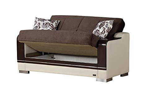 BEYAN Texas 2015 Collection Convertible Upholstered Loveseat with Storage Space Includes 2 Pillows, Light Brown