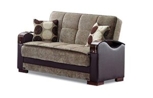 beyan rochester collection upholstered convertible love seat with storage space, includes 2 pillows, dark brown