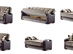 BEYAN Rochester Collection Upholstered Convertible Love Seat with Storage Space, Includes 2 Pillows, Dark Brown