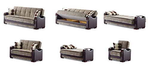 BEYAN Rochester Collection Upholstered Convertible Love Seat with Storage Space, Includes 2 Pillows, Dark Brown