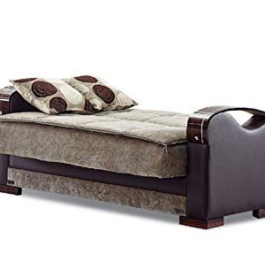 BEYAN Rochester Collection Upholstered Convertible Love Seat with Storage Space, Includes 2 Pillows, Dark Brown