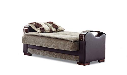 BEYAN Rochester Collection Upholstered Convertible Love Seat with Storage Space, Includes 2 Pillows, Dark Brown