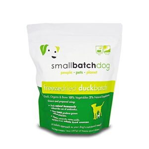 smallbatch pets freeze-dried premium raw food diet for dogs, duck recipe, 14 oz, made in the usa, organic produce, humanely raised meat, hydrate and serve patties, single source protein, healthy