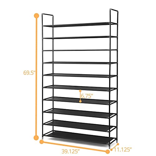 Halter Entryway Standing Shoe Rack, Black, 10 Tier