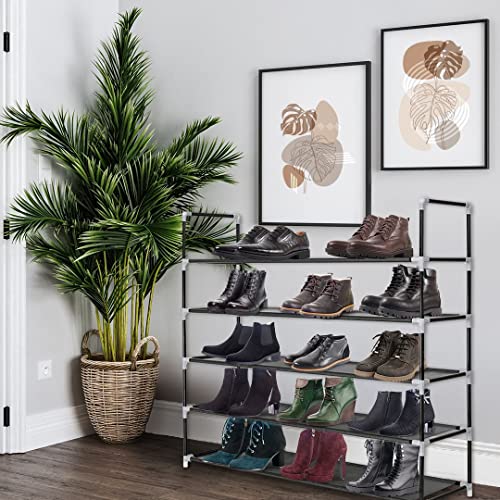 Halter 5 Tier Shoe Rack Organizer, Space Saving, Easy Storage Shoe Organizer Stand for Closets, Entryways and Bedrooms- Black