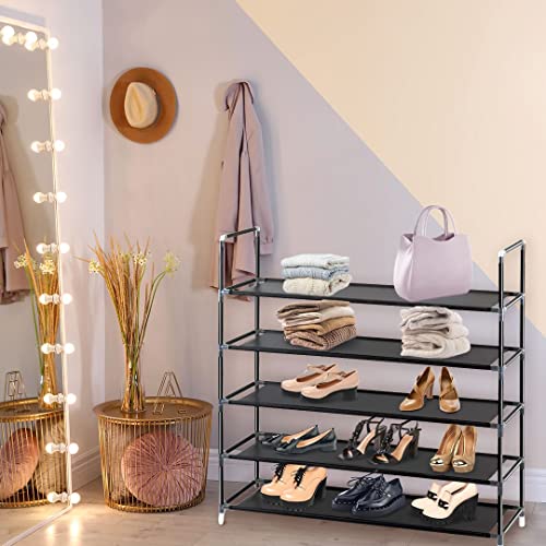 Halter 5 Tier Shoe Rack Organizer, Space Saving, Easy Storage Shoe Organizer Stand for Closets, Entryways and Bedrooms- Black