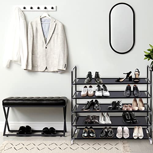 Halter 5 Tier Shoe Rack Organizer, Space Saving, Easy Storage Shoe Organizer Stand for Closets, Entryways and Bedrooms- Black