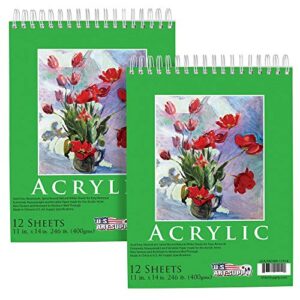 u.s. art supply 9" x 12" premium extra heavy-weight acrylic painting paper pad, 246 pound (400gsm), spiral bound, pad of 12-sheets (pack of 2 pads)