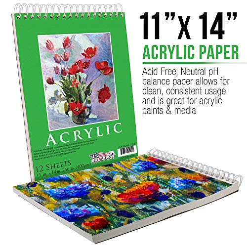 U.S. Art Supply 9" x 12" Premium Extra Heavy-Weight Acrylic Painting Paper Pad, 246 Pound (400gsm), Spiral Bound, Pad of 12-Sheets (Pack of 2 Pads)