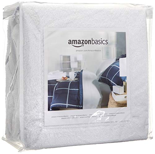 Amazon Basics Hypoallergenic Waterproof Fitted Mattress Protector Cover, King, White, 18 inch