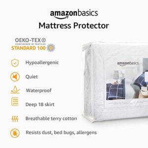 Amazon Basics Hypoallergenic Waterproof Fitted Mattress Protector Cover, King, White, 18 inch