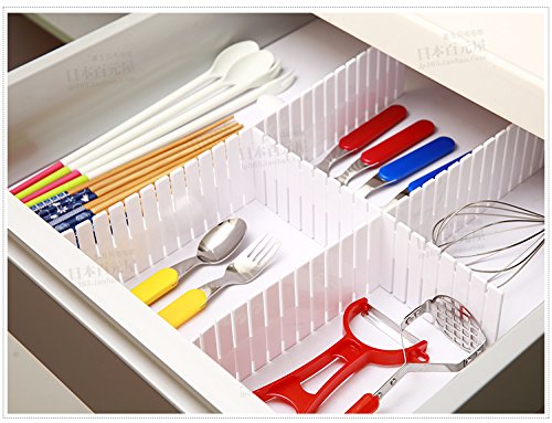 Duroetui Adjustable Plastic Drawer Closet Grid Divider Tidy Organizer Container Home Storage (45cm X 10cm ( 18" X 4" ), White)