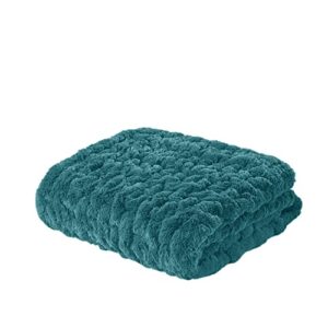 madison park ruched faux fur luxury throw teal 50*60 premium soft cozy brushed long faux fur for bed, coach or sofa