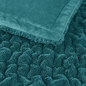 Madison Park Ruched Faux Fur Luxury Throw Teal 50*60 Premium Soft Cozy Brushed Long Faux Fur For Bed, Coach or Sofa