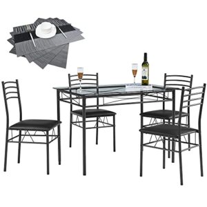 vecelo dining table with 4 chairs [4 placemats included, black, 43.3x27.5x30, 15.7x16.9x33.8