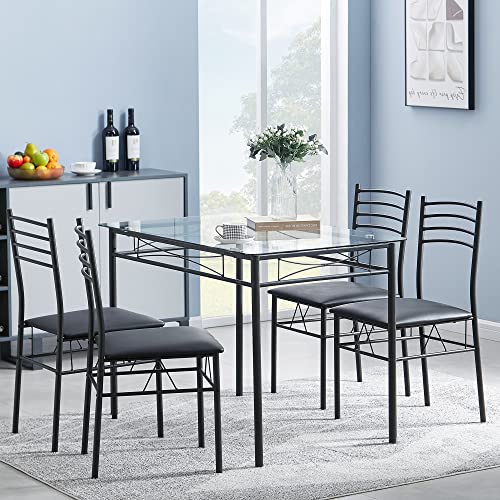 VECELO Dining Table with 4 Chairs [4 Placemats Included, Black, 43.3x27.5x30, 15.7x16.9x33.8