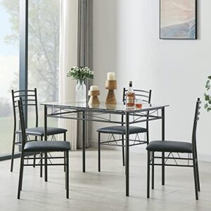 VECELO Dining Table with 4 Chairs [4 Placemats Included, Black, 43.3x27.5x30, 15.7x16.9x33.8