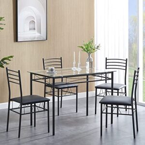 VECELO Dining Table with 4 Chairs [4 Placemats Included, Black, 43.3x27.5x30, 15.7x16.9x33.8