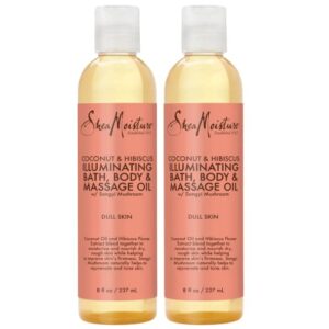 shea moisture body oil with coconut & hibiscus for bath and shower, coconut massage oil & coconut body oil, shea moisture body oil with hibiscus flower extracts (2 pack, 8 oz ea) 