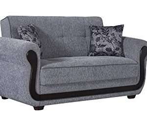 BEYAN Surf Avenue Collection Upholstered Convertible Storage Love Seat with Easy Access Storage Space, Includes 2 Pillows, Gray