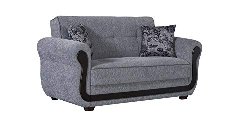 BEYAN Surf Avenue Collection Upholstered Convertible Storage Love Seat with Easy Access Storage Space, Includes 2 Pillows, Gray