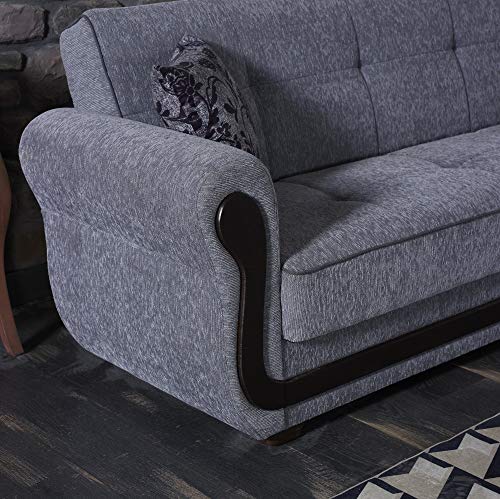 BEYAN Surf Avenue Collection Upholstered Convertible Storage Love Seat with Easy Access Storage Space, Includes 2 Pillows, Gray